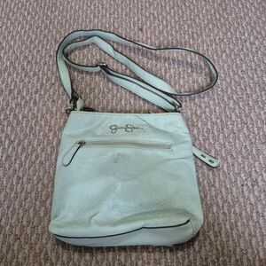 JESSICA SIMPSON Teal Green Faux Leather Top Zip Front Pocket Handbag